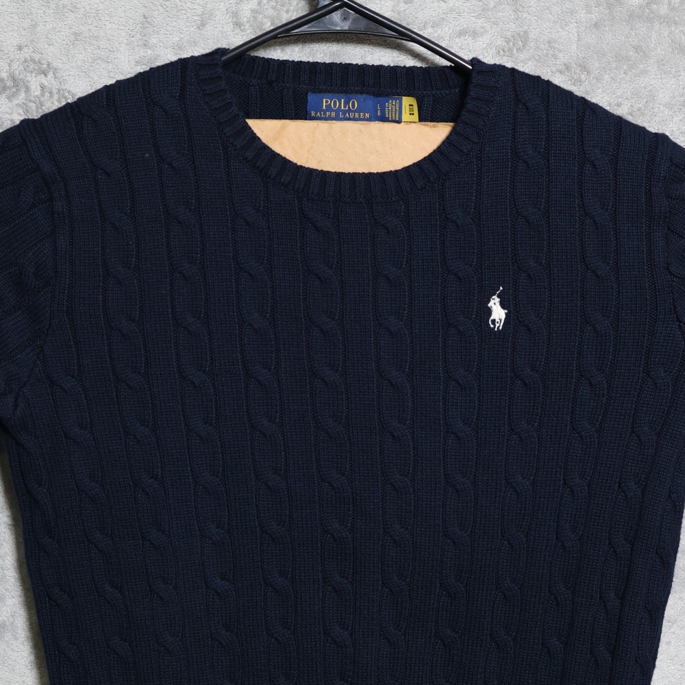 Polo Ralph Lauren Sweater Womens Large Navy Blue Cable Knit Cotton Preppy Casual - Picture 2 of 8